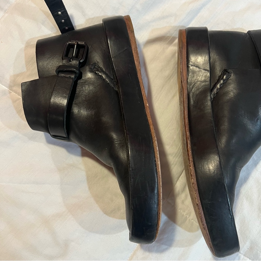 FEIT Black Leather Ankle Boots with Buckle